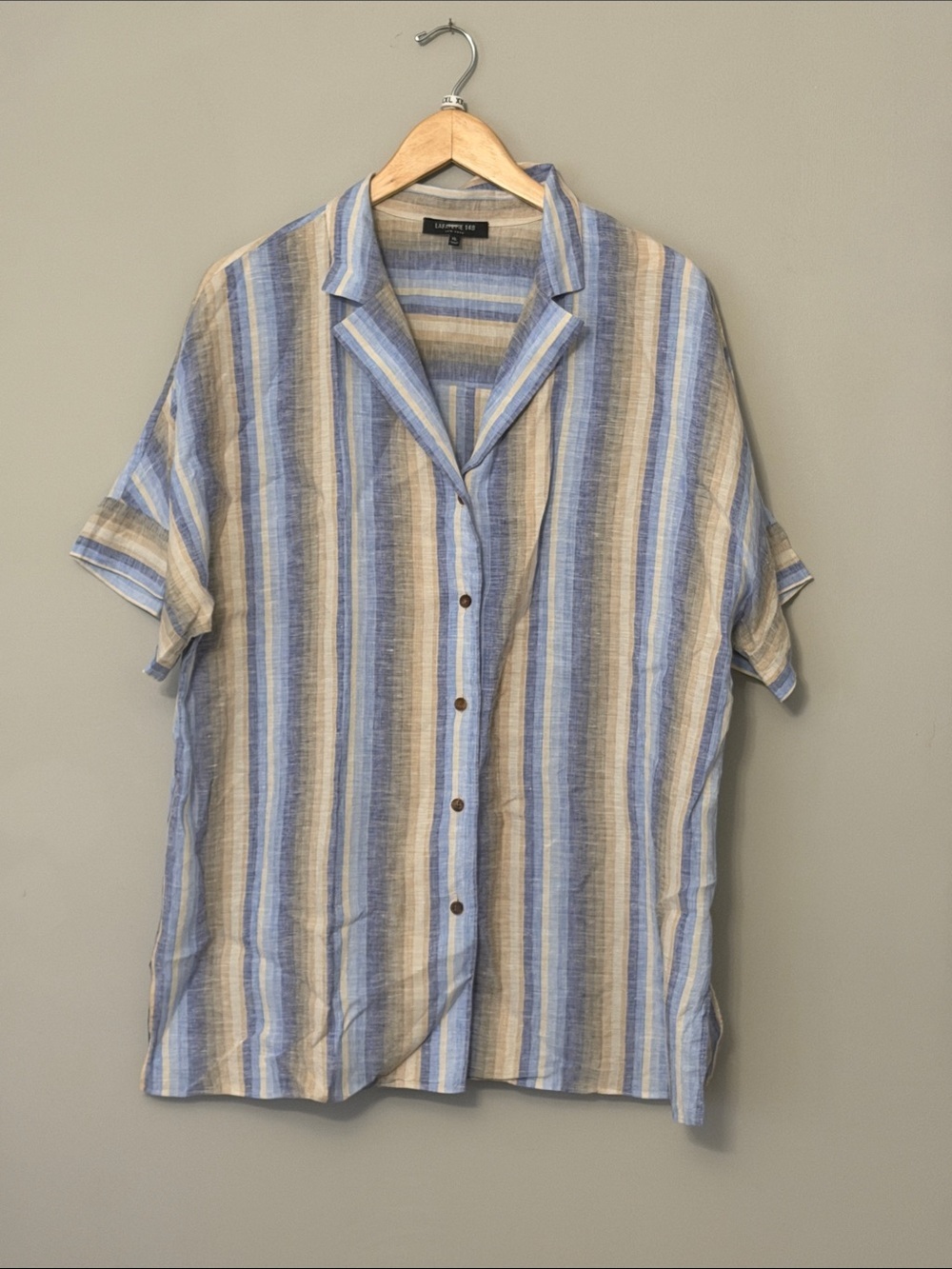 Lafayette 148 New York 100% Linen Striped V-Neck Blouse – Size XL